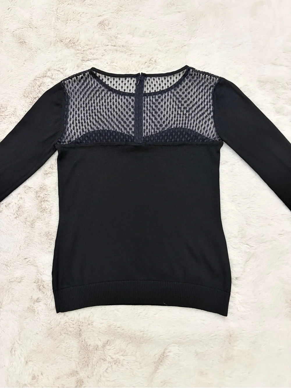 Diane von Furstenberg Rosita Top Lace Black Silk Blend Illusion Knit Sweater S